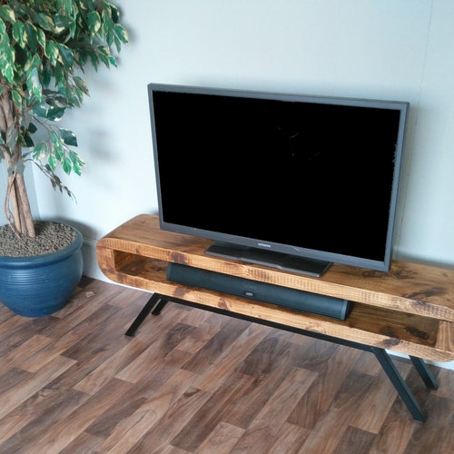 Tv Stand Narrow Retro Style With Black Frame Rustic Tv Unit Etsy UK