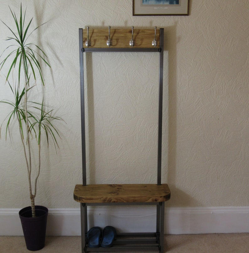 Narrow Coat stand hallway 4 Satin nickel hooks Etsy