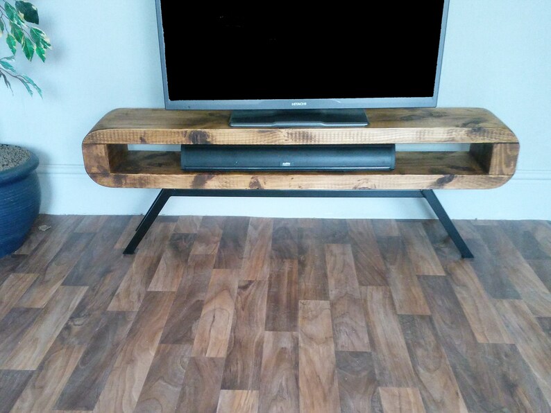 Tv Stand Narrow Retro Style With Black Frame Rustic Tv Unit Etsy