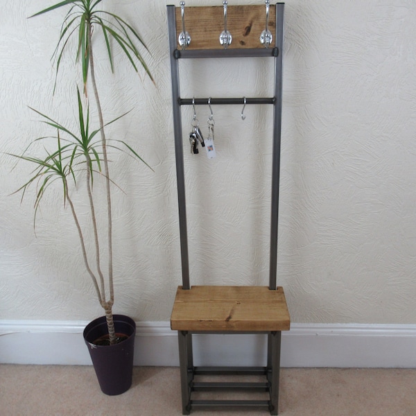 Coat stand narrow hallway coat rack bench seat & rail to hang scarfs etc on