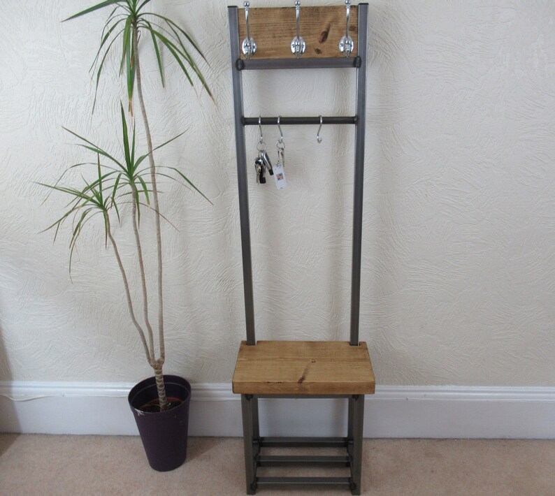 Coat Stand Narrow Hallway Coat Rack Bench Seat & Rail to Hang Etsy UK