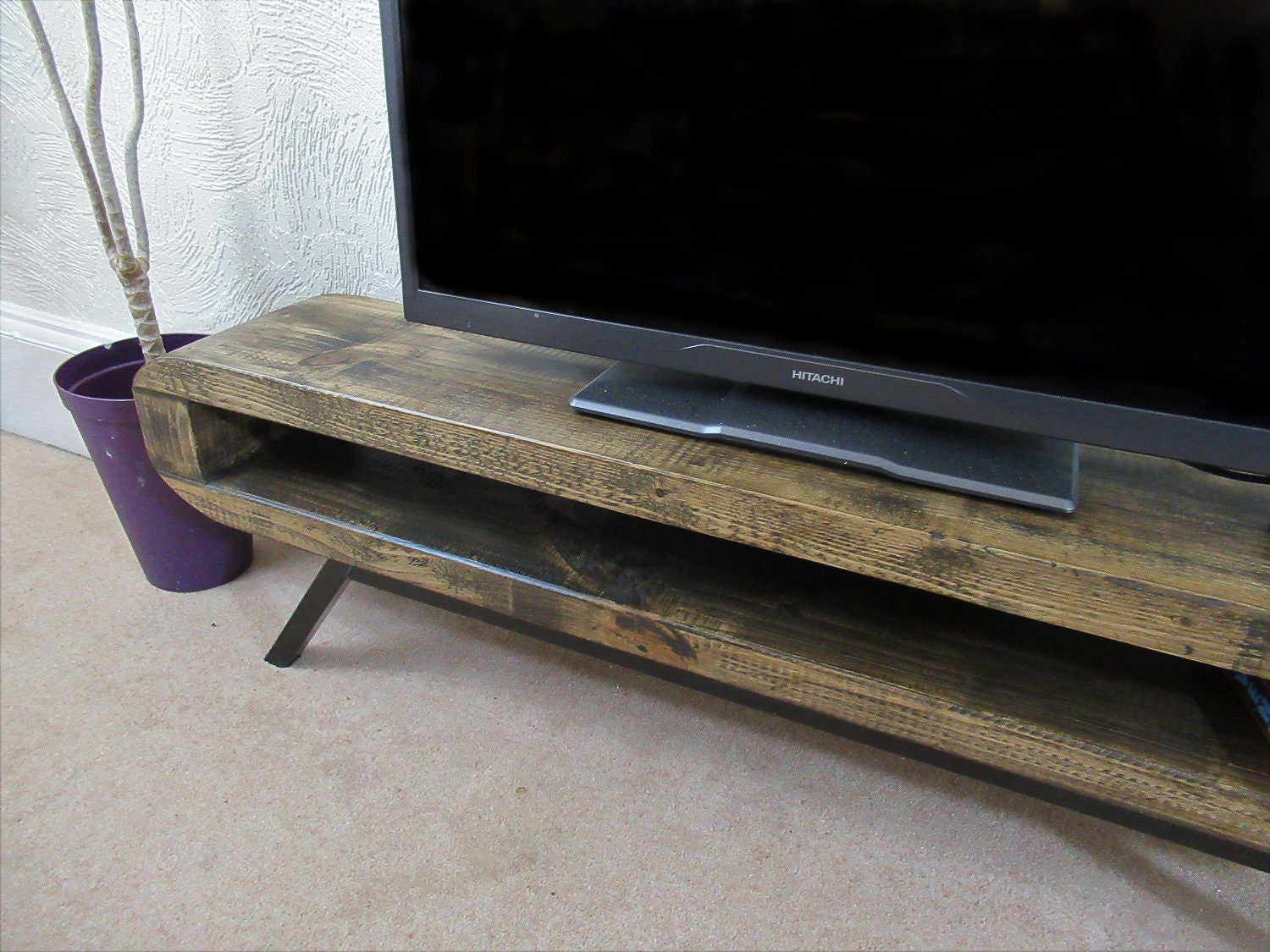 Tv Stand Narrow Retro Style With Black Frame Rustic Tv Unit Etsy UK