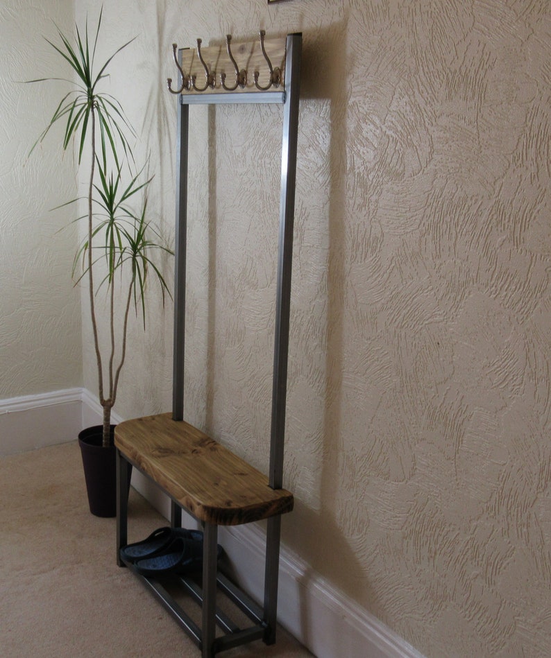 Narrow Coat stand hallway 4 Satin nickel hooks Etsy