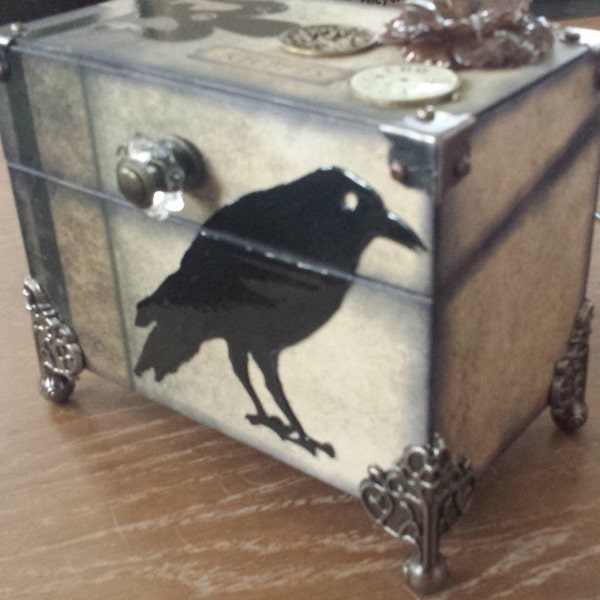 Raven themed vintage trunk inspired recipe box