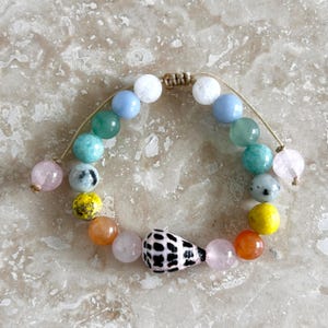 Handmade Hebrew cone shell and gemstone adjustable bracelet