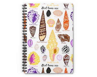Hawaiian Seashell Pattern Spiral Notebook | Ruled Line, Coastal Shell Illustration