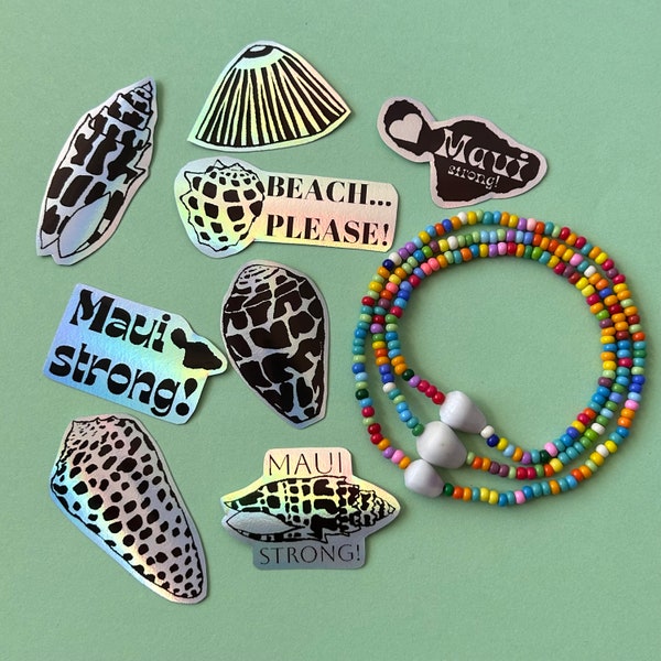 Custom Hope for Maui cone shell bracelet and sticker set fundraiser