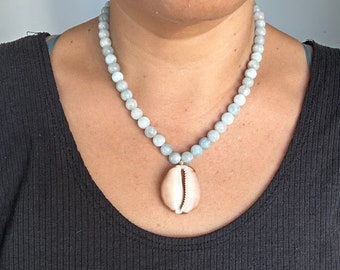Hawaiian Cowry shell and gemstone adjustable necklace