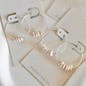Customizable floating Hawaiian Puka shell hoop earrings Sterling Silver