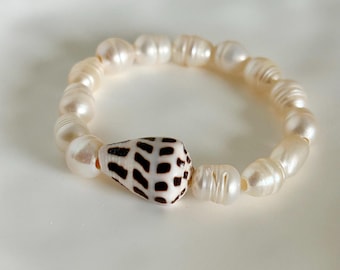 Bracelet extensible personnalisé en forme de cône hébreu et de perles d'eau douce