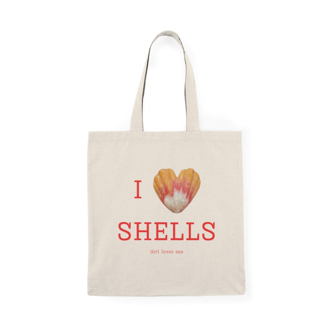 I Love Shells Natural Tote Bag, Eco-friendly Beach Bag, Summer ...
