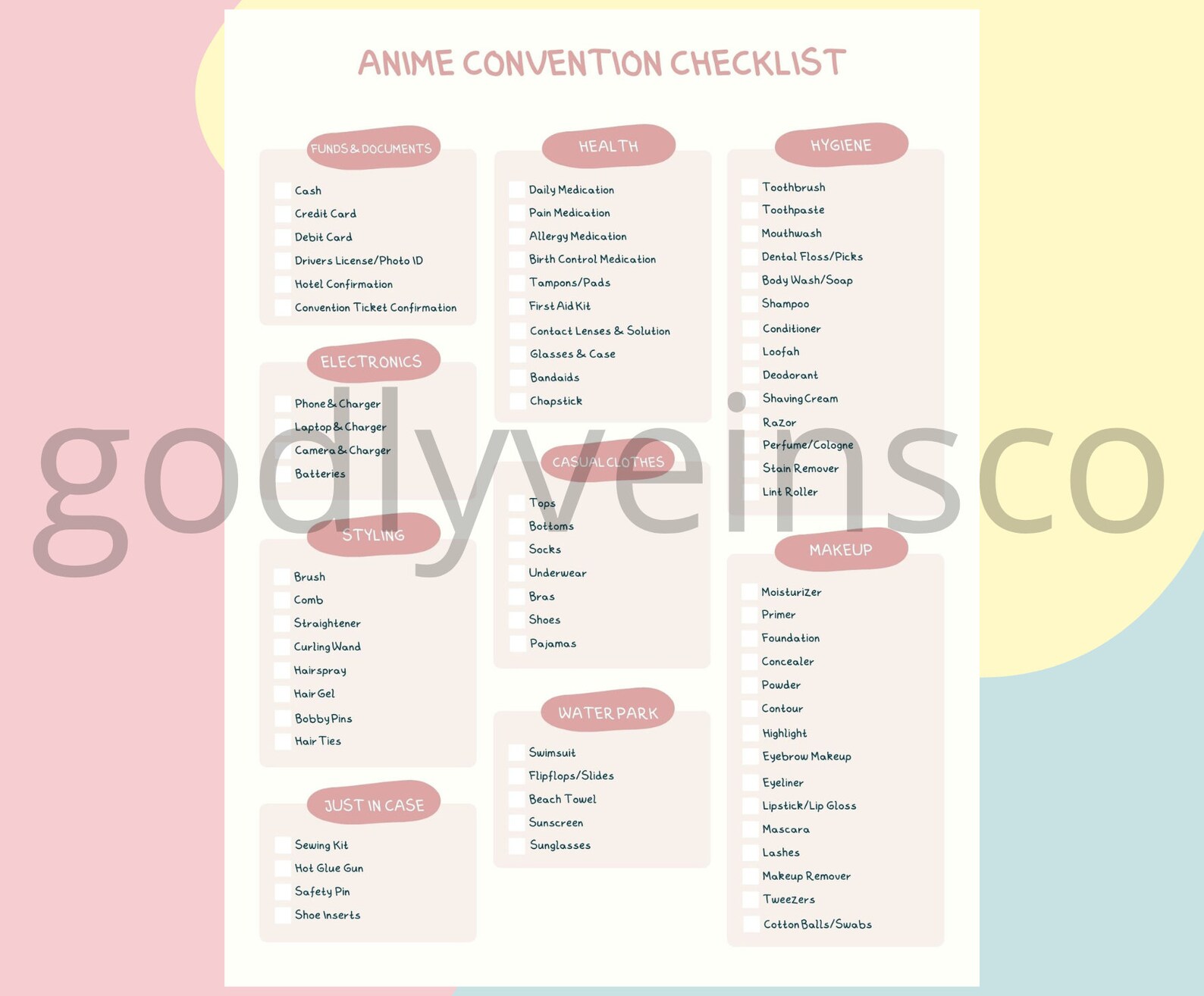 Anime Convention Checklist PDF Download Etsy