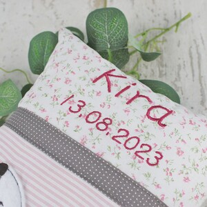Personalized pillow as a christening gift, birth gift for girls with deer in pink and beige, personalized baby pillow, children's pillow image 4