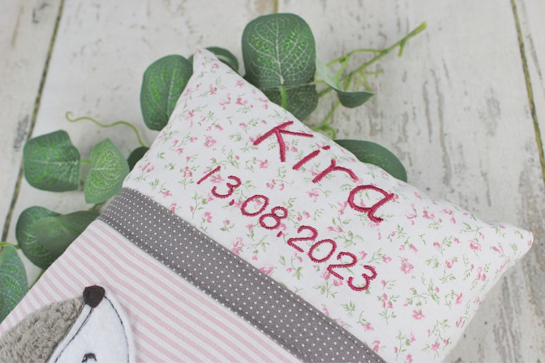 Personalized pillow as a christening gift, birth gift for girls with deer in pink and beige, personalized baby pillow, children's pillow image 4