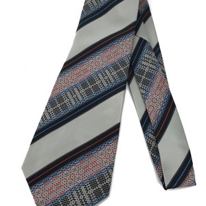 Vintage 1970's Wide Kipper Tie - Stripe Regmental - Made in Malta  Jacquard Woven Polyester - Grey, Blue, Pink
