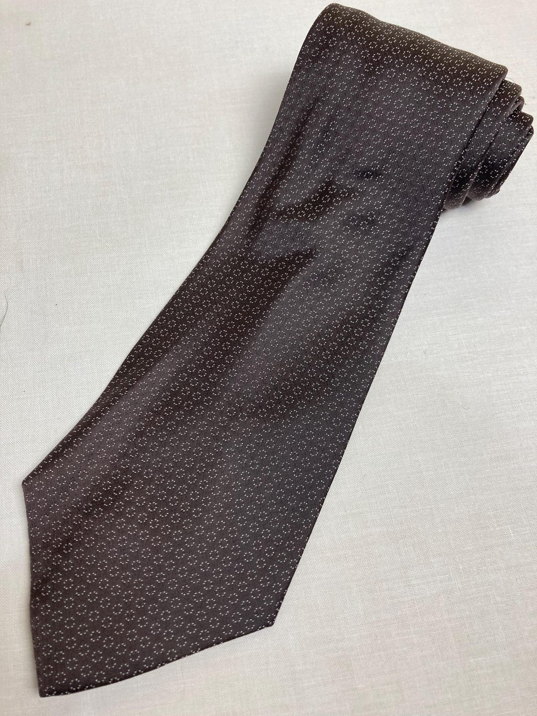 Men's Extra Wide 5 Inch Kipper Silk Tie - Brown Retro Square Print, Handmade In UK - View #2
