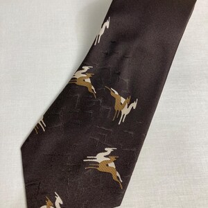 Vintage 1970's Wide Kipper Tie - Brown Bouncing Deer - Made in Malta  Jacquard Woven Polyester