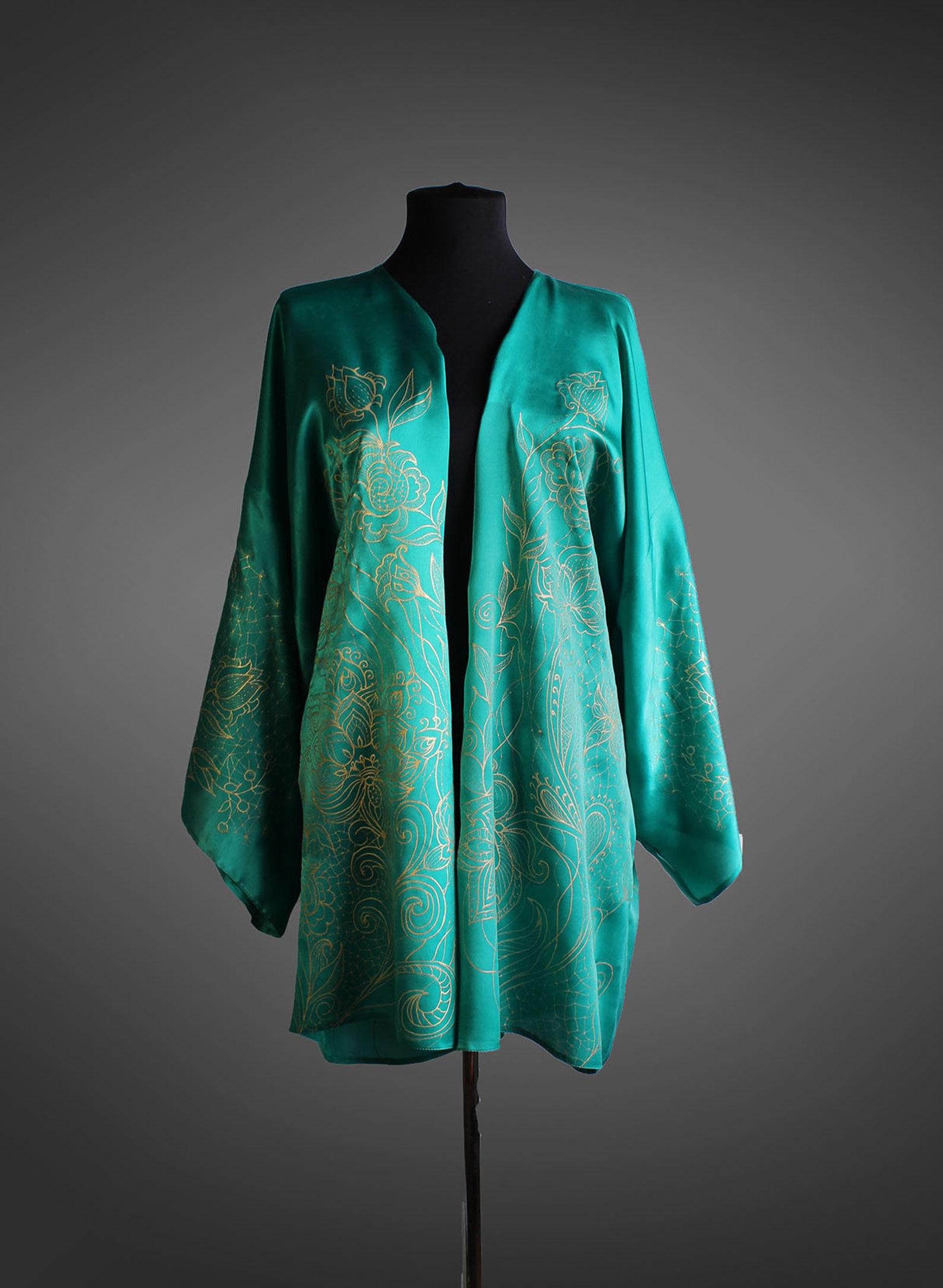 Hand painted silk jacket. Size XS 4XL. Emerald green Etsy