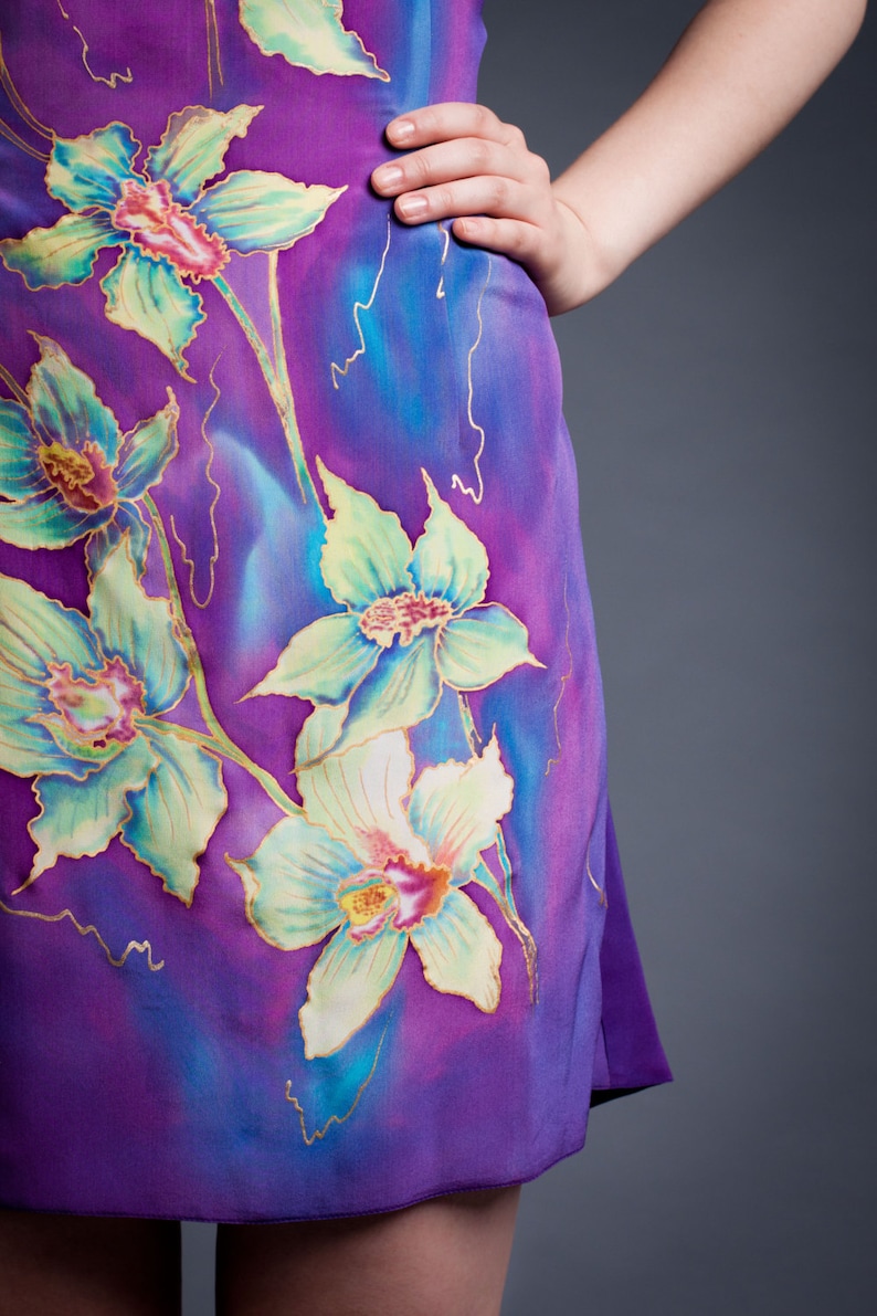 Hand painted silk dress. Summer silk dress. Prom dress. Etsy