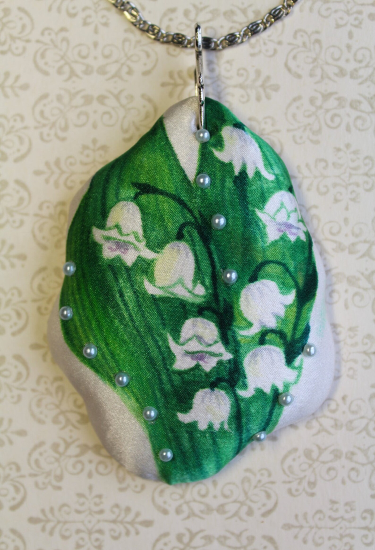 Hand painted silk pendant with lilies of the valley. Hand Etsy