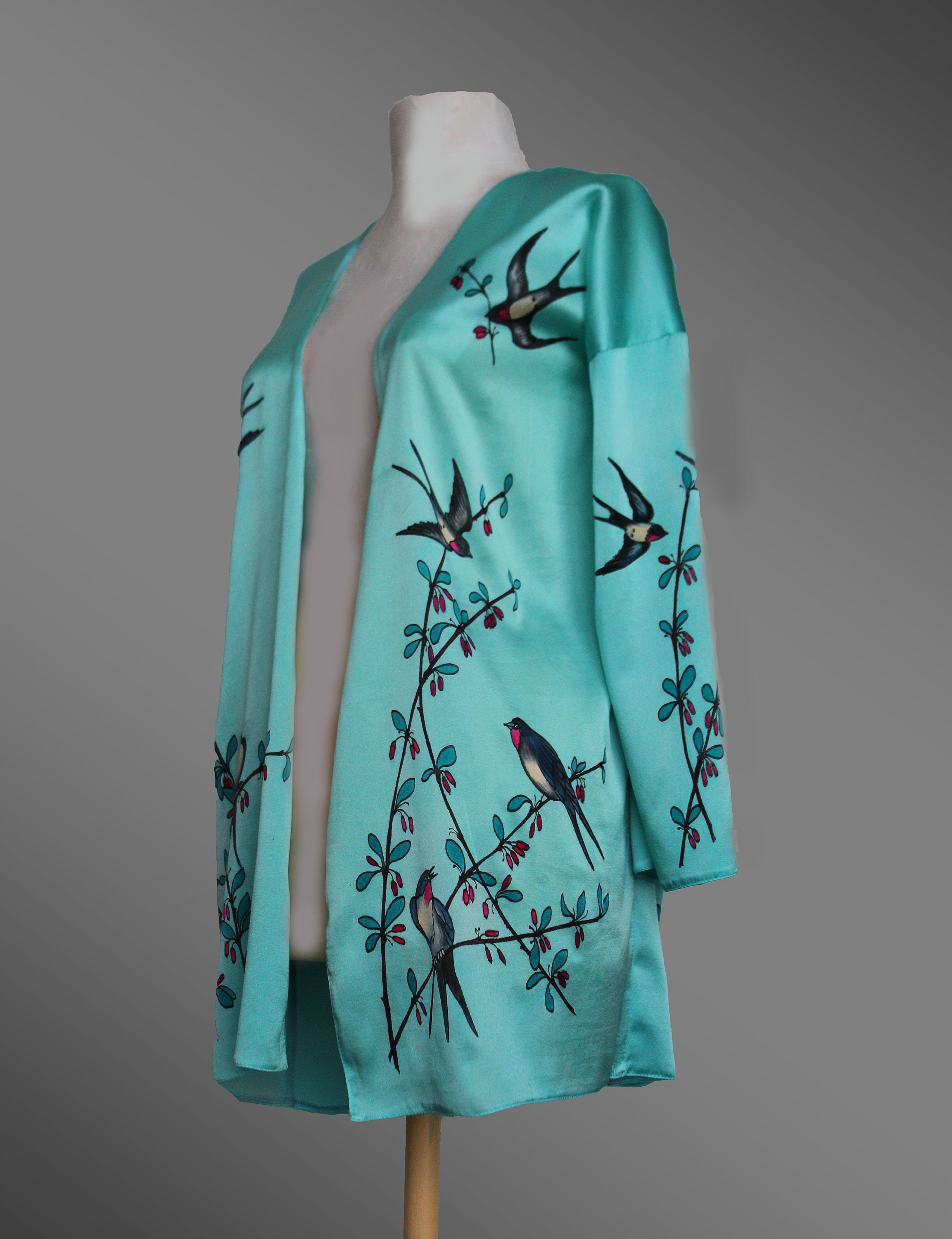 Hand Painted Silk Kimono Jacket. Turquoise Cardigan With Etsy
