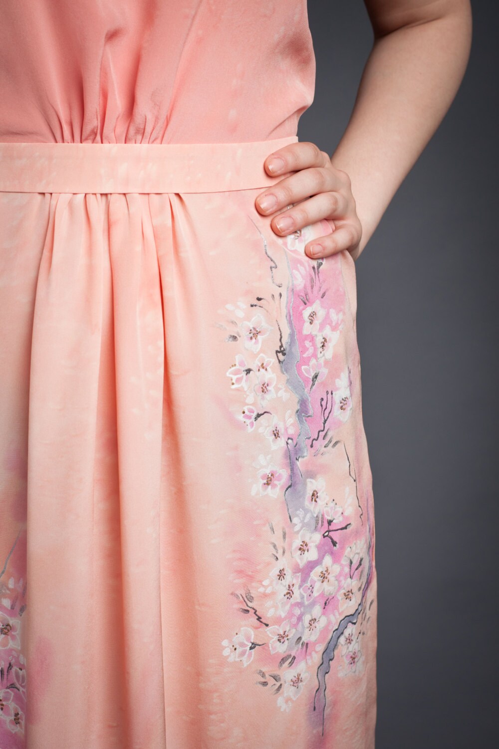 Hand painted silk dress. Salmon pink silk dress. Cocktail Etsy