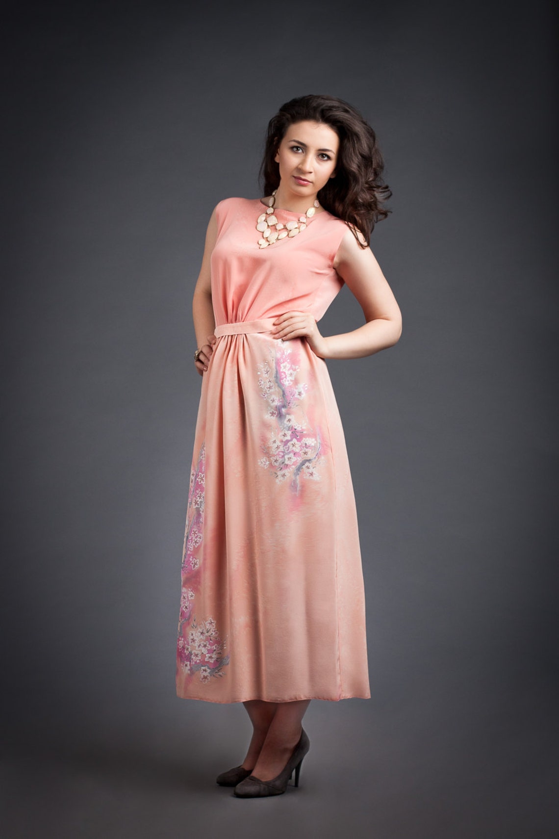 Hand Painted Silk Dress. Salmon Pink Silk Dress. Cocktail | Etsy