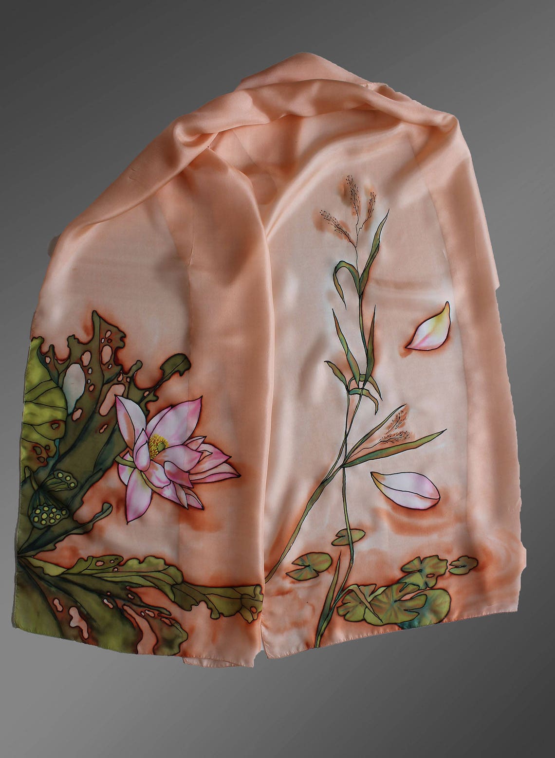 Hand painted silk scarf. Lotus scarf. Nude silk scarf with a Etsy