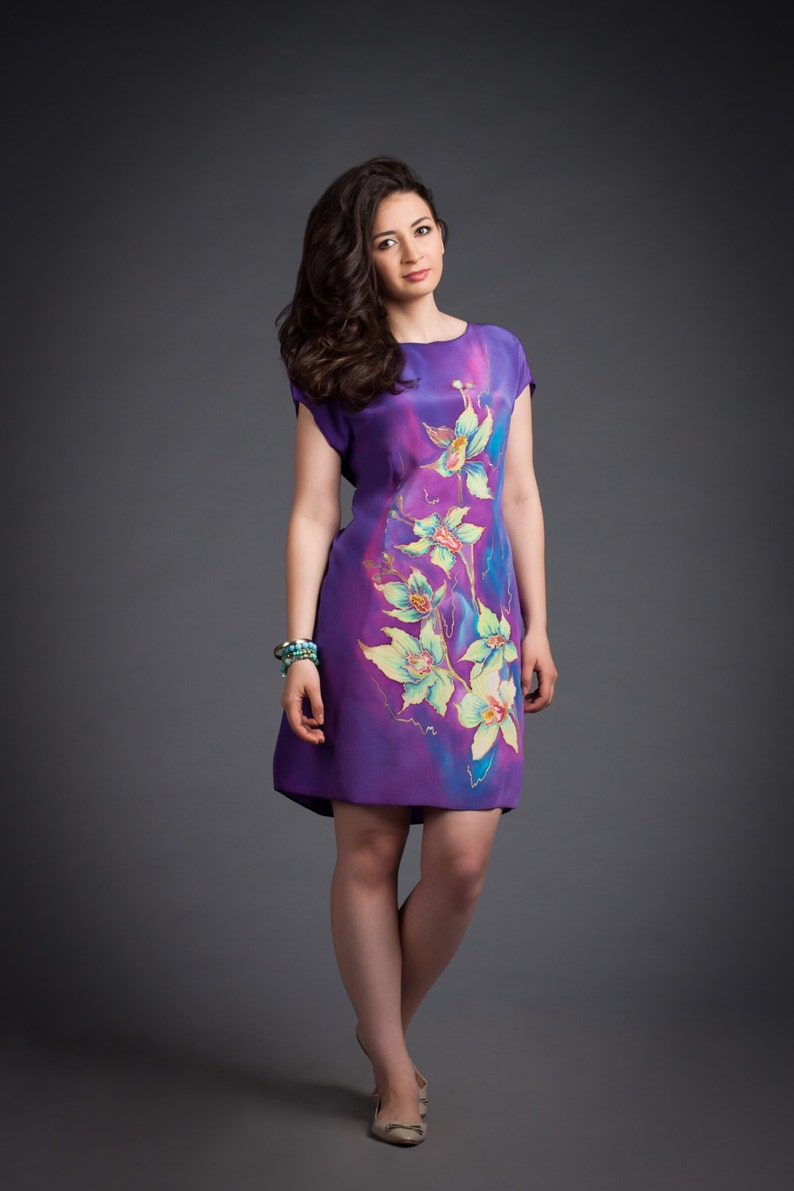 Hand painted silk dress. Summer silk dress. Prom dress. Etsy