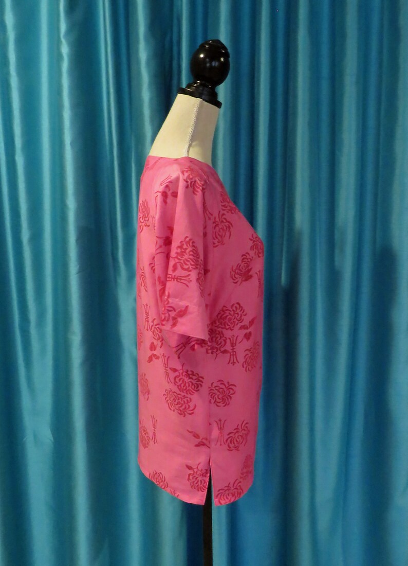 Vintage Tiki 1960s Hawaiian Silk Tunic Top Made in Honolulu