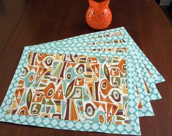 Retro Atomic Mid Century Style Pottery Abstract Place Mats, Hand Made by Tiki Queen