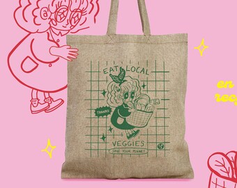 Borsa tote "veggies" in tela riciclata