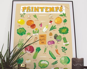 Set de 4 affiches illustrées des fruits et légumes (par saison)