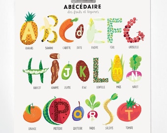 Abécédaire illustré des fruits et légumes - Affiche A2