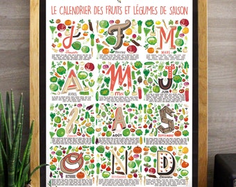 Affiche A2 - Calendrier des fruits et légumes de saison (version blanche)