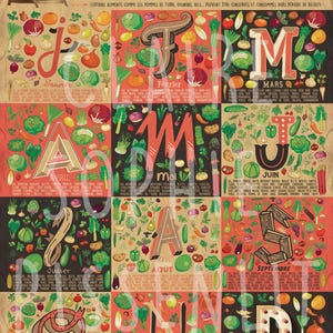 Affiche A2 Calendrier des fruits et légumes de saison Tirage d'art illustré image 3
