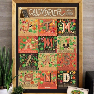 Affiche A2 Calendrier des fruits et légumes de saison Tirage d'art illustré image 1