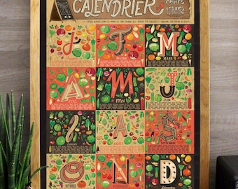 Affiche A2 - Calendrier des fruits et légumes de saison (Tirage d'art illustré)