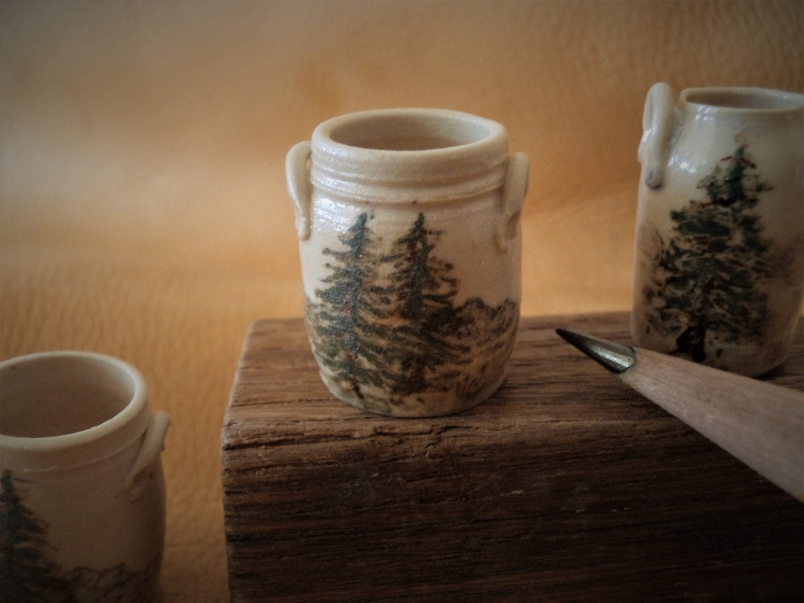 DOLLHOUSE Miniature Pottery Scenic Tree Crock Handmade Etsy