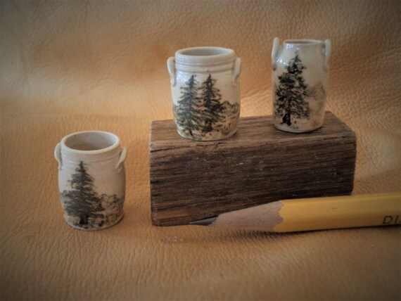 Doll House Miniature Kitchen Accessory 1:12 Scale Ceramic Light Brown Crocks