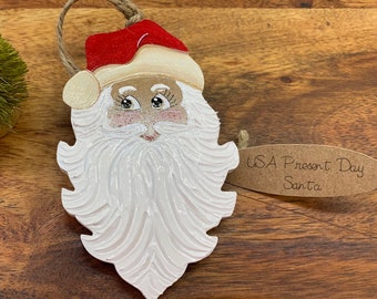 Black Santa African American Santa Secret Santa Hand Painted Santa Christmas Ornament Present Day Santa