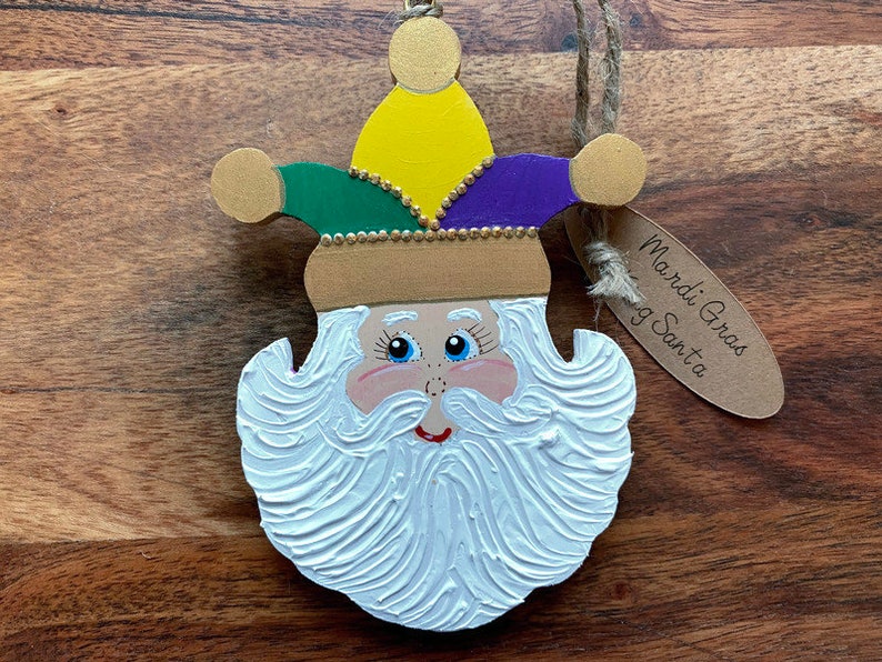 Mardi Gras Santa Christmas Tree Ornament King Santa New Orleans Santa Stocking Stuffer or Secret Santa Gift Santa Christmas Ornament