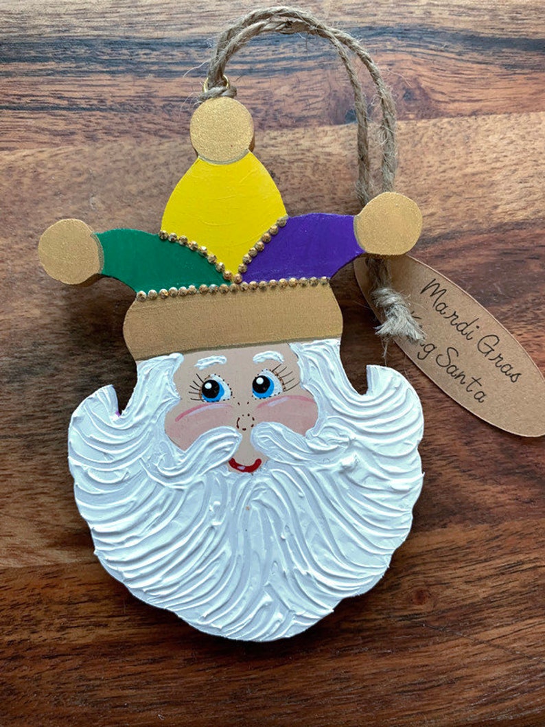 Mardi Gras Santa Christmas Tree Ornament King Santa New Orleans Santa Stocking Stuffer or Secret Santa Gift Santa Christmas Ornament