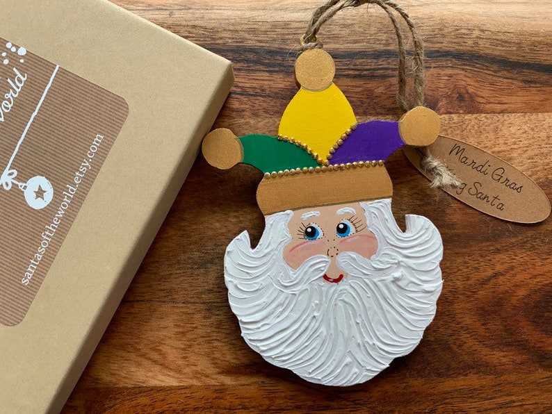 Mardi Gras Santa Christmas Tree Ornament King Santa New Orleans Santa Stocking Stuffer or Secret Santa Gift Santa Christmas Ornament