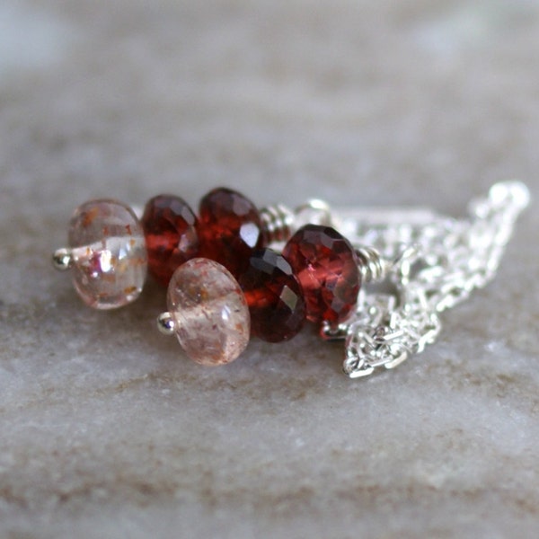 Garnet earrings, Tanzanian sunstone earrings, garnet jewelry, Garnet ear threads, Tanzanian sunstone threader earrings, gift  for her