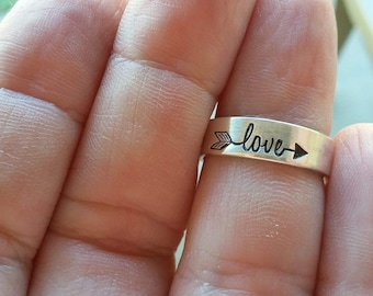 Follow your arrow / Sterling Silver Ring /Hand Stamped Ring / Arrow Ring / Stack Ring / Engagement Ring / Wedding Band / love arrow / love