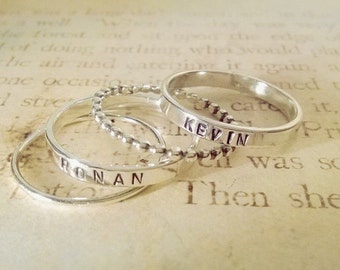 Mothers Rings / Stackable Rings / Kids Name Rings / Sterling Silver / Ring Set / Personalized Rings / Petite Stack Rings / Layered Rings