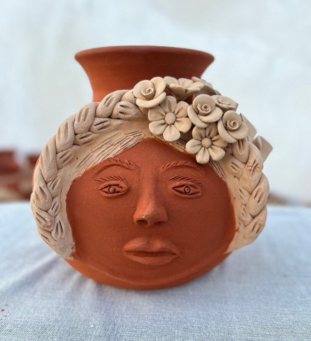 Large Round, Floral Vase, Clay / Terracotta V106 Etsy