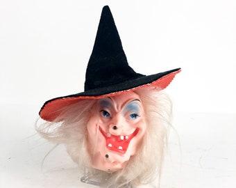 Vintage Vinyl Witch Head with White Hair