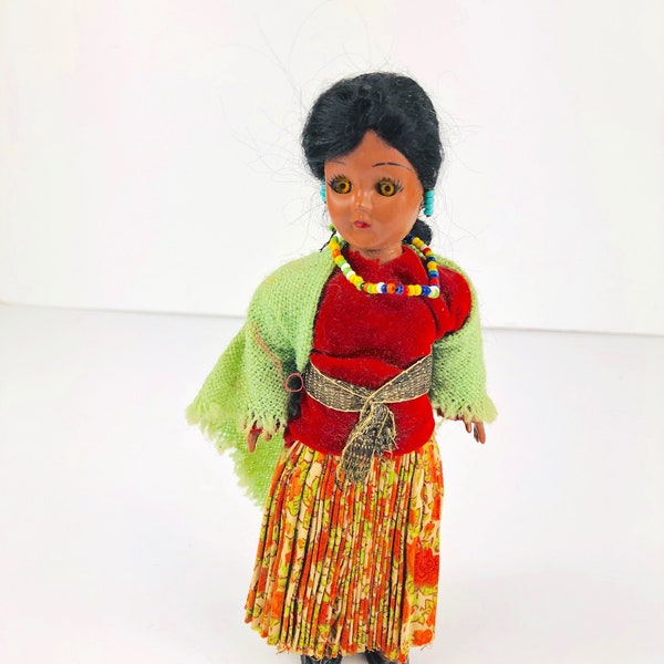 Vintage American Indian Girl Native Doll with Blanket Sleepy Eyes Skookum Style Doll